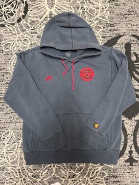 Nike Manchester United Slate Gray Hoodie with Red Logos